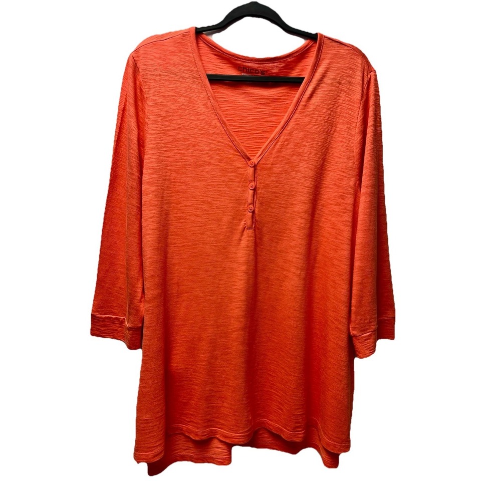 Chico's 3 XL Orange Hi Lo Henley Tunic Tee Top Festival Boho Resort Coastal 90s